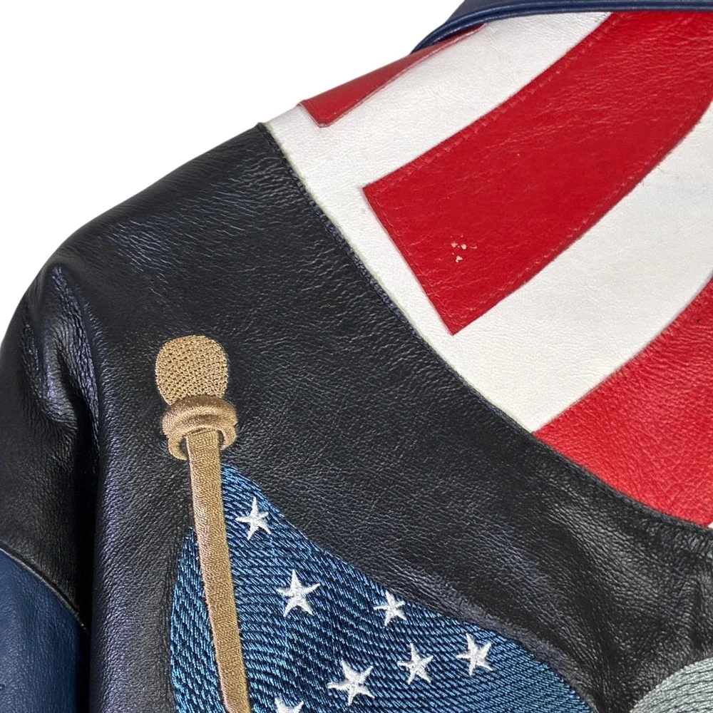 Vintage Leather Works by Lucky Leather American Flag Bomber Jacket Mens XL